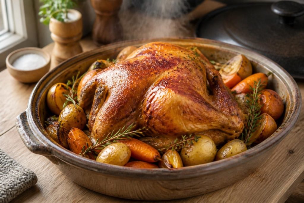 découvrez une recette facile et savoureuse de poularde en cocotte au four, parfaite pour un repas gourmand et convivial.