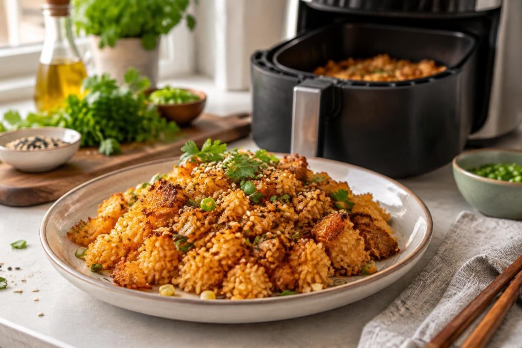 préparez un riz croustillant au air fryer avec cette recette facile et rapide : une texture dorée et savoureuse, parfaite en accompagnement ou en snack.